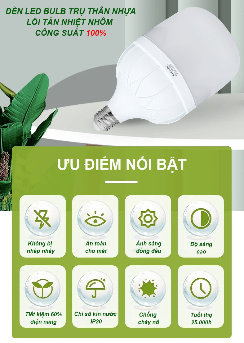 Ưu điểm nổi bật đèn led trụ nhựa Kawaled