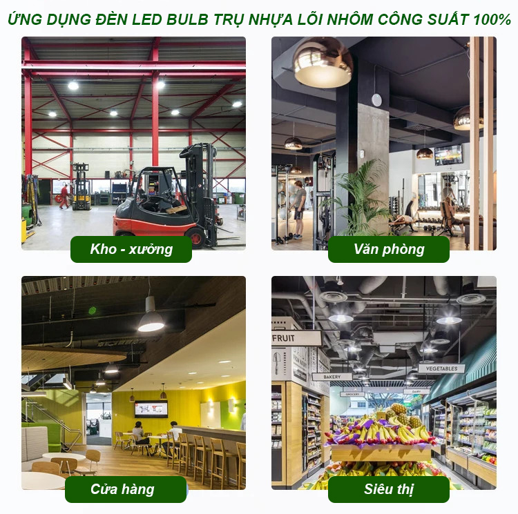 Ứng dụng đèn led bulb trụ nhựa thân nhôm