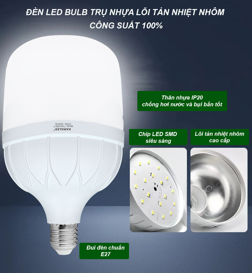 Cấu tạo chi tiết đèn led bulb trụ