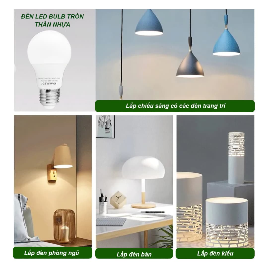 Đèn led bulb tròn Kawaled lắp trong các loại đèn trang trí nội thất