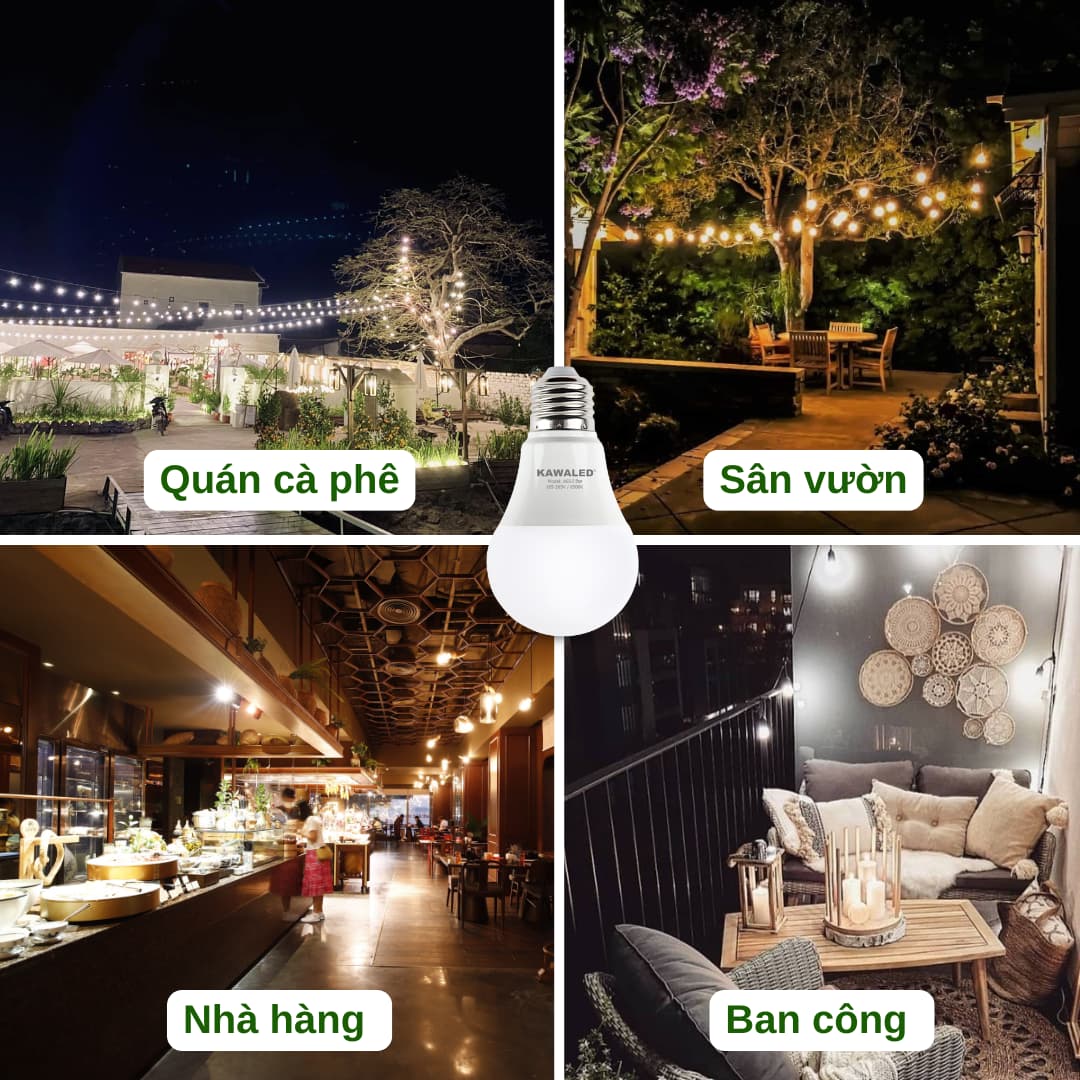 Ứng dụng bóng đèn led bulb tròn Kawaled cho quán cà phê, sân vườn, ban công