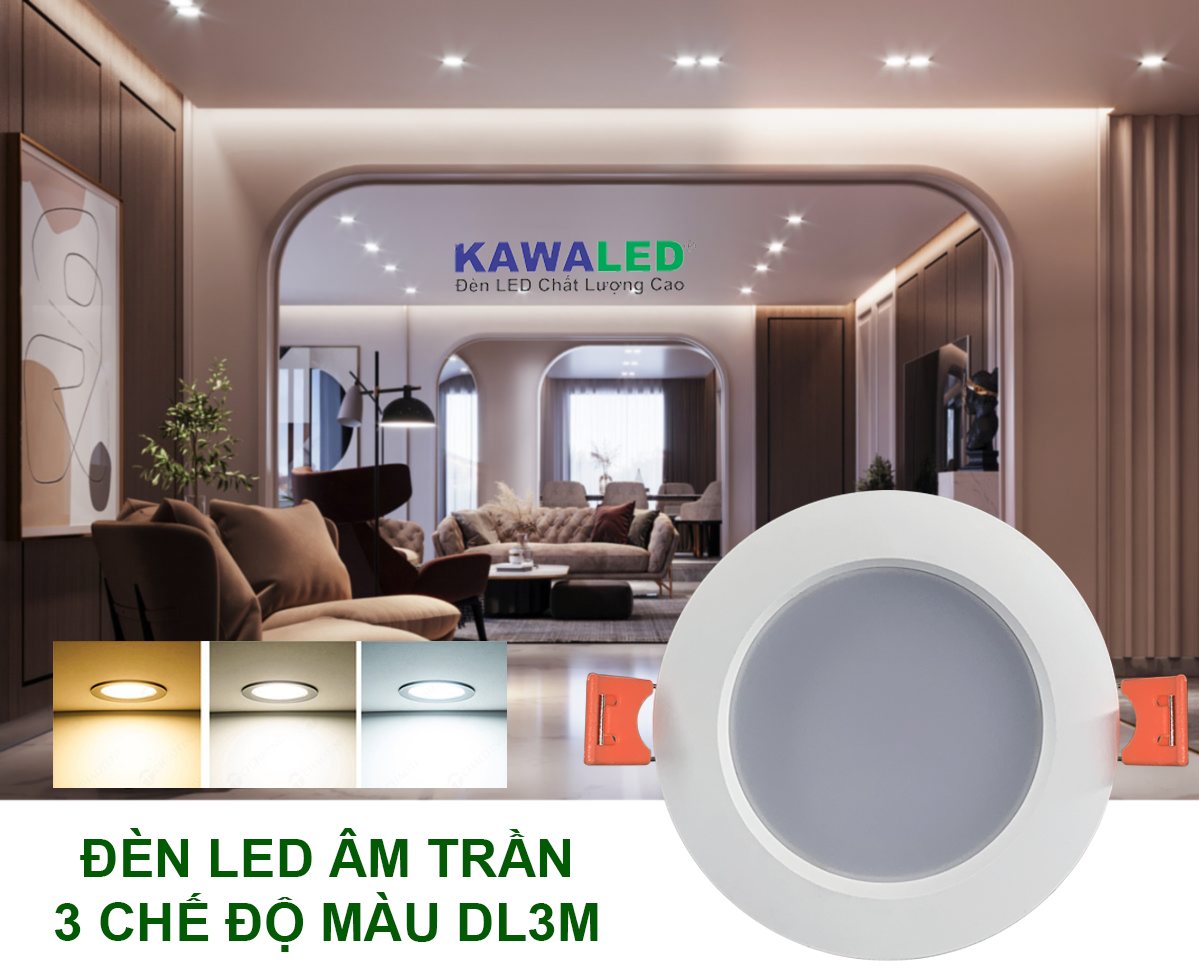 Đèn Led âm trần 3 chế độ màu