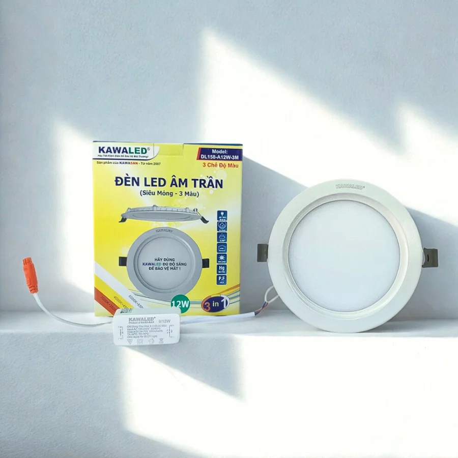 Bộ đèn LED âm trần 12W DL158-A12W-3M kèm hộp và driver