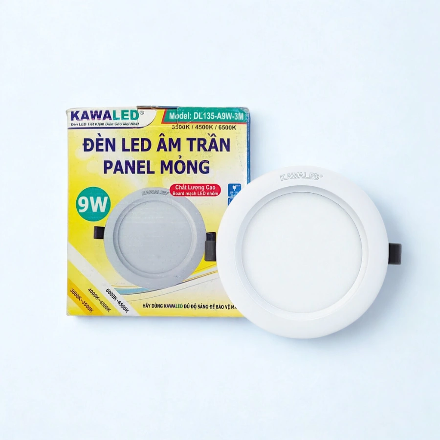 Đèn LED âm trần 9W Kawaled 3 chế độ màu có hộp đi kèm