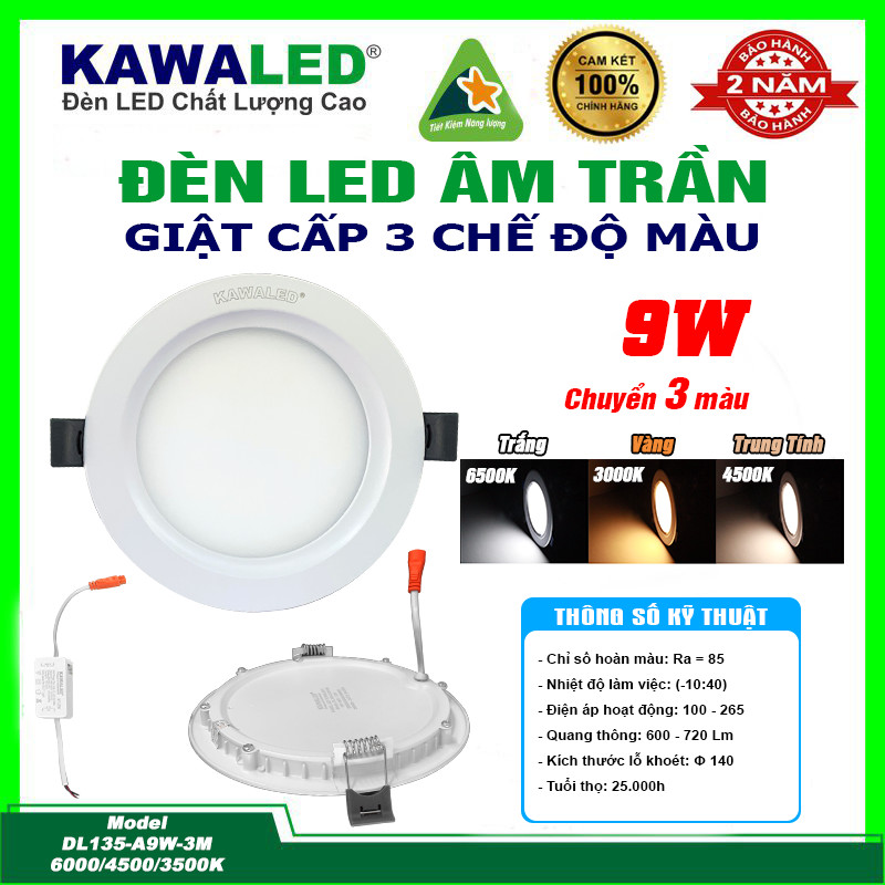 den-led-am-tran-mong-giat-cap-3-mau-dl135-a9w-3m