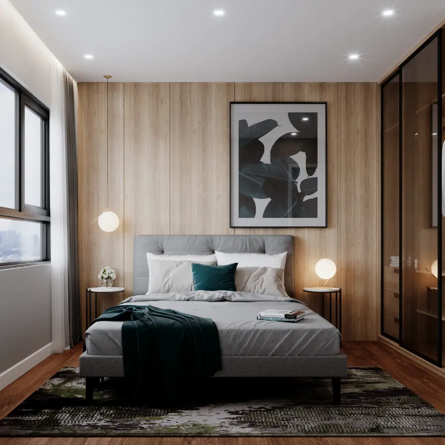 Đèn LED âm trần DL trong không gian phòng ngủ hiện đại