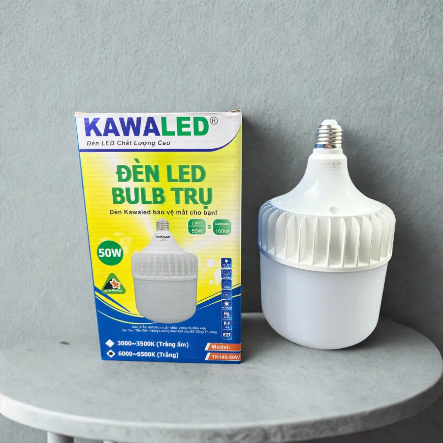 Hình ảnh đèn LED bulb Kawaled TN140-50W kèm hộp sản phẩm