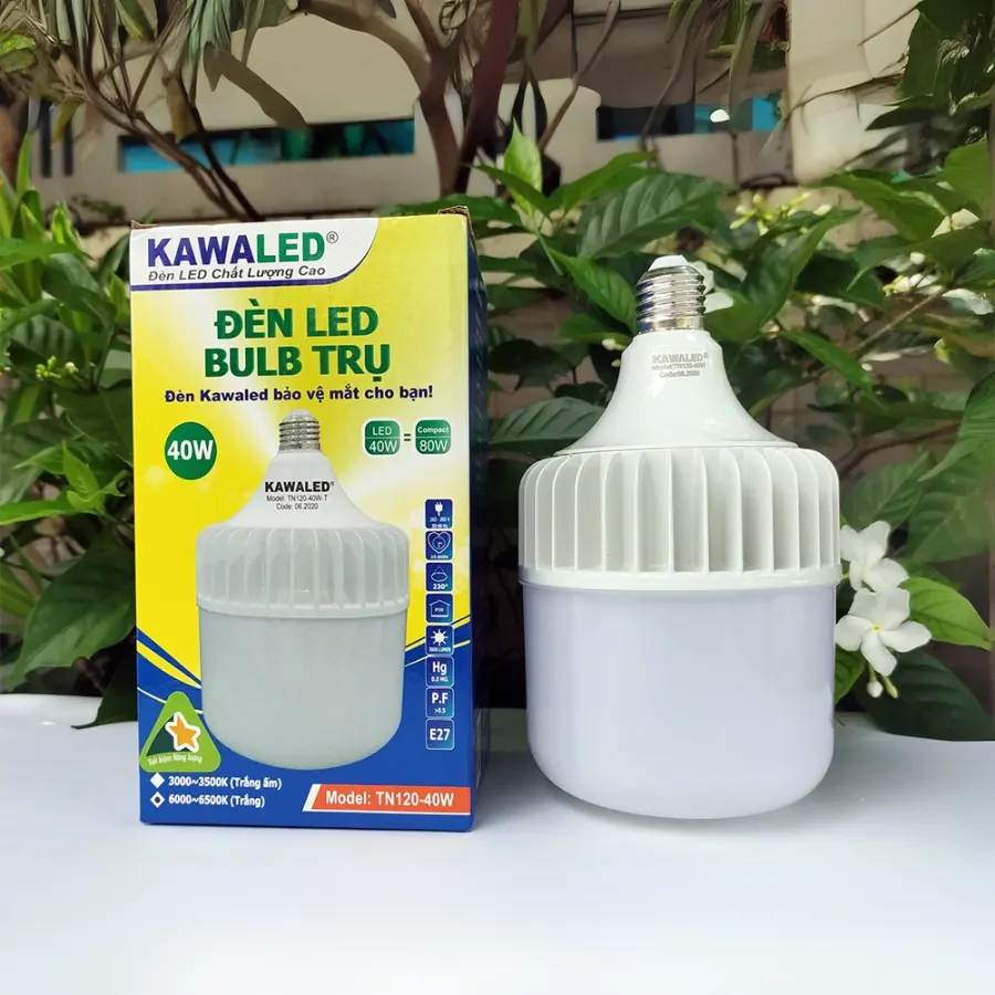Đèn LED bulb trụ Kawaled TN120-40W và hộp đựng chính hãng