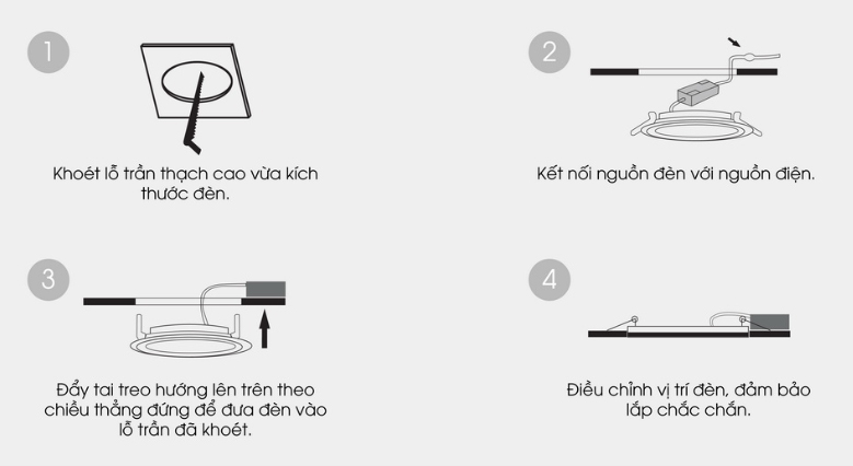 Hướng dẫn lắp đặt đèn led âm trần mỏng giật cấp