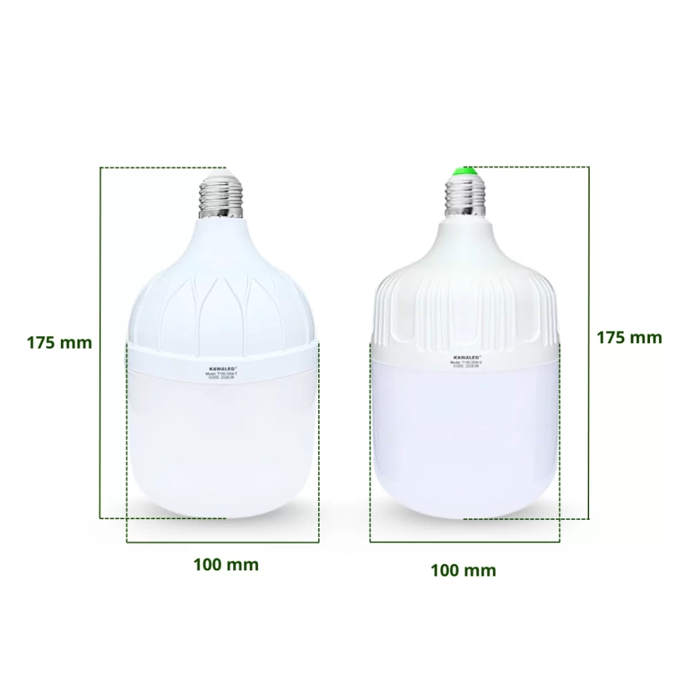 Kích thước đèn LED bulb trụ Kawaled T100-30W chiều cao 175mm