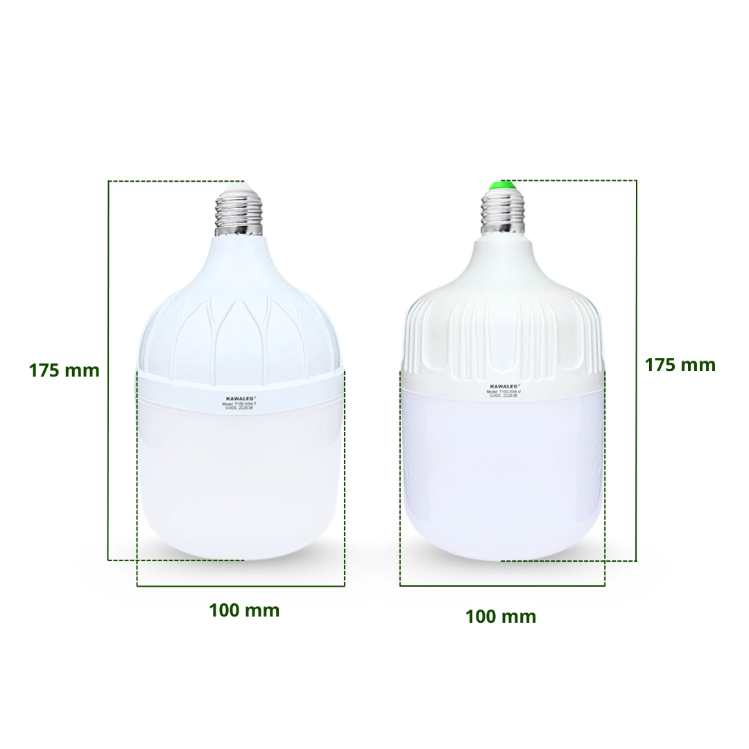 Kích thước đèn LED bulb trụ Kawaled T100-30W chiều cao 175mm