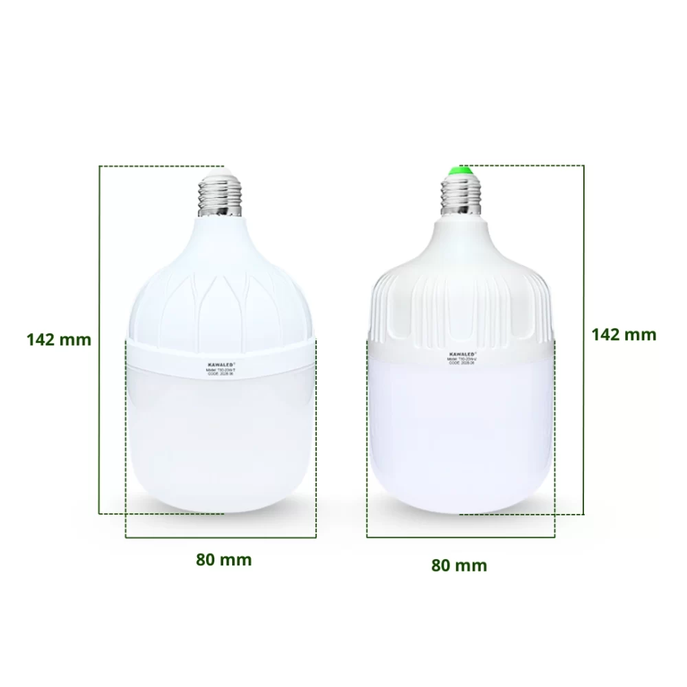 Kích thước đèn LED bulb trụ Kawaled T80-20W – cao 142mm, đường kính 80mm