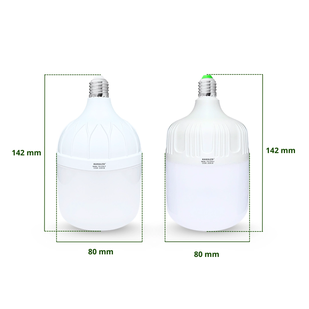 Kích thước đèn LED bulb trụ Kawaled T80-20W – cao 142mm, đường kính 80mm