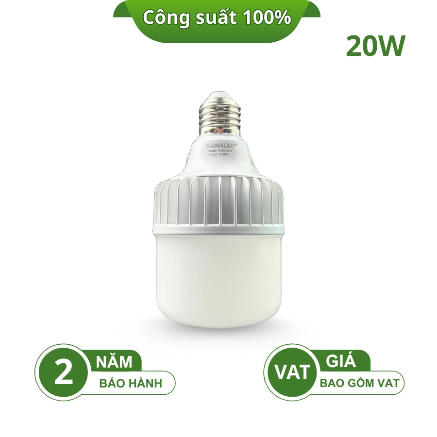 Bóng đèn LED trụ bulb TN80 20W đui E27 Kawaled ánh sáng mạnh mẽ tiết kiệm điện