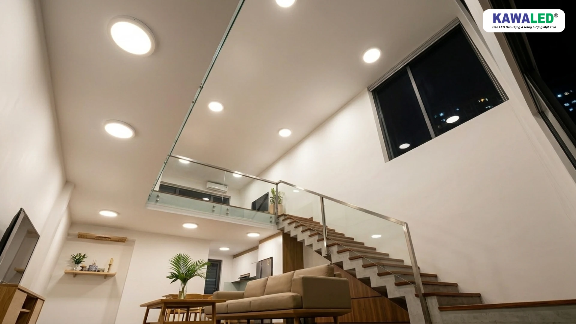 Đèn LED nổi trần lắp cho không gian trần cao hiện đại