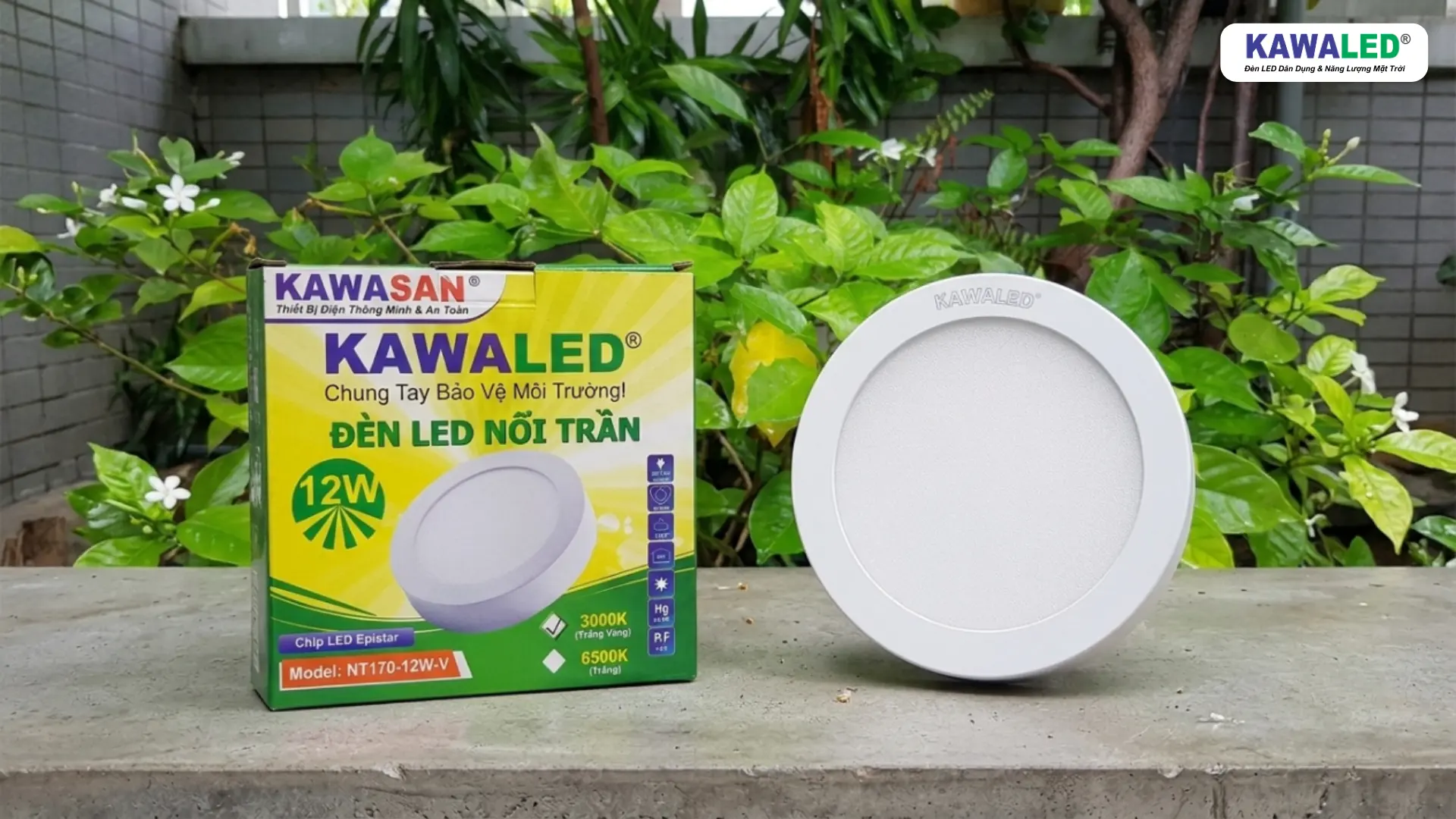 Đèn LED nổi trần tròn NT170-12W KAWALED chính hãng