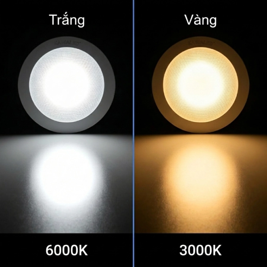 Đèn LED nổi trần tròn KAWALED với 2 màu ánh sáng trắng 6000K và vàng 3000K