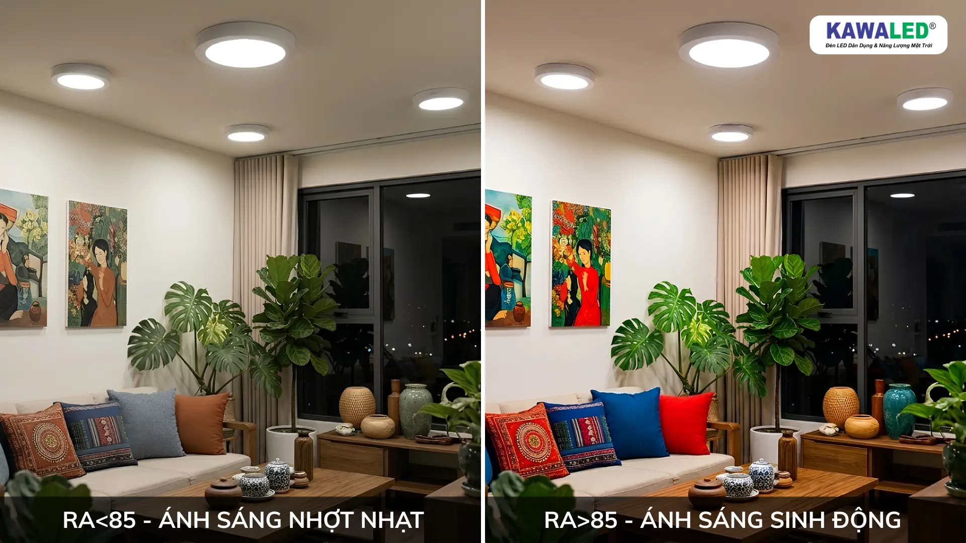 So sánh ánh sáng RA trên 85 và RA thấp của đèn LED nổi trần