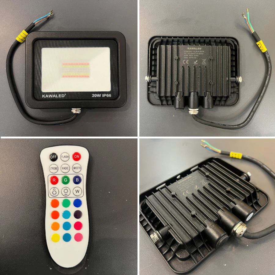 Chi tiết đèn pha đổi màu 20W FL20W-RGB và remote