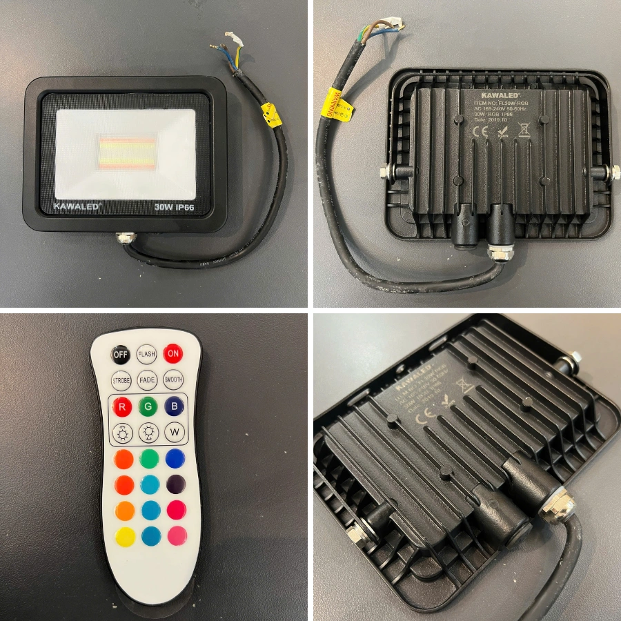 Chi tiết đèn pha LED đổi màu FL30W-RGB và remote