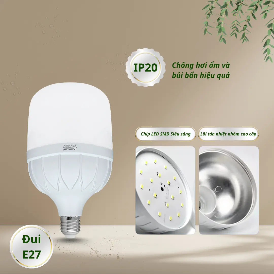Cấu tạo đèn LED bulb trụ Kawaled – chip LED SMD và lõi tản nhiệt nhôm