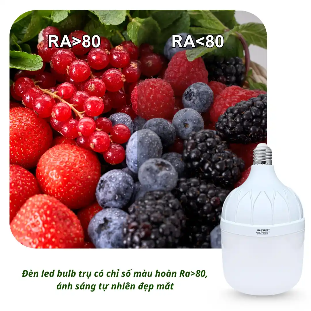 Đèn led bulb trụ Kawaled có chỉ số hoàn màu CRI >80 cho ánh sáng trung thực