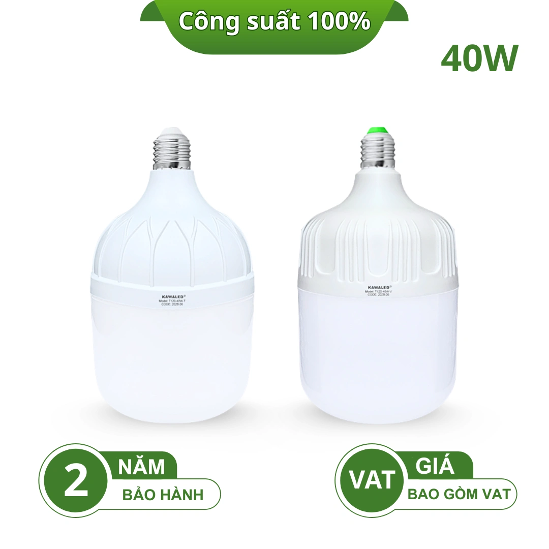 Đèn led bulb trụ Kawaled T120-40W, công suất chuẩn, ánh sáng tiết kiệm điện