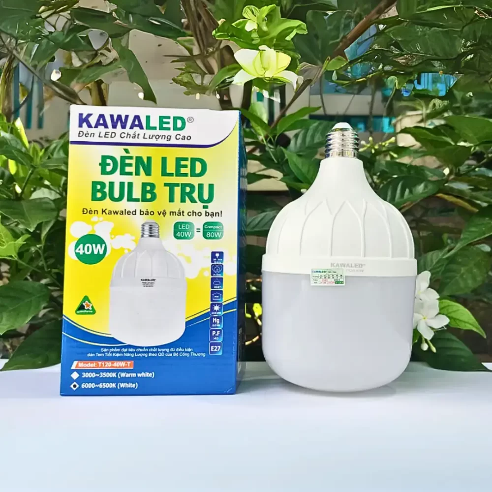Đèn led bulb trụ Kawaled T120-40W đi kèm hộp sản phẩm chính hãng