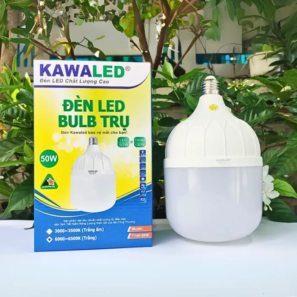 Bóng đèn led bulb trụ Kawaled T140-50W đi kèm hộp sản phẩm chính hãng