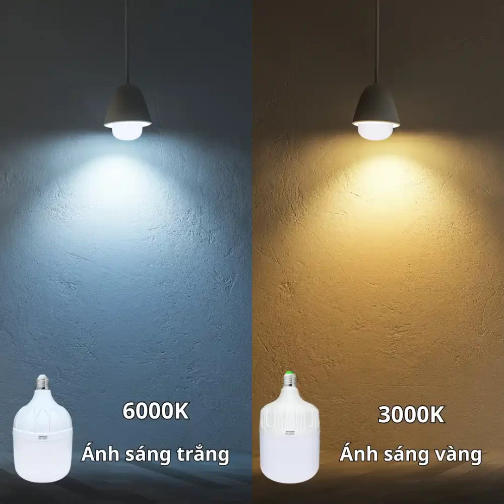So sánh ánh sáng trắng 6000K và vàng 3000K của đèn LED Kawale