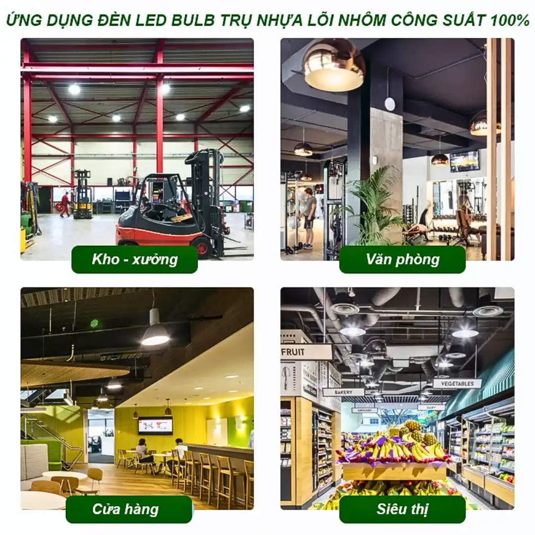 Ứng dụng đèn LED bulb trụ Kawaled tại kho, văn phòng, cửa hàng và siêu thị