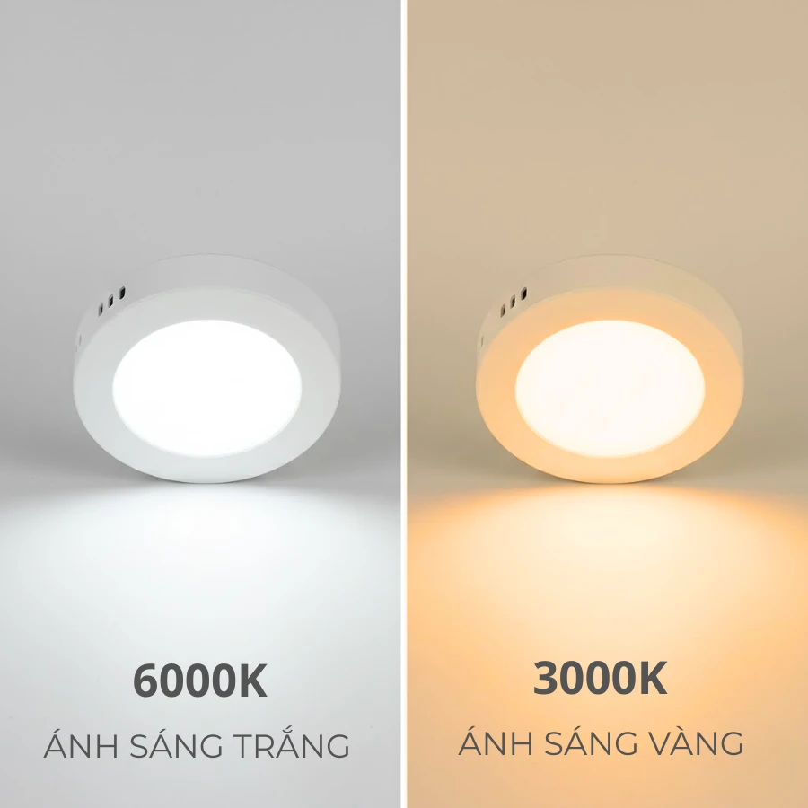So sánh ánh sáng 6000K và 3000K của đèn LED nổi trần tròn NT120-6W