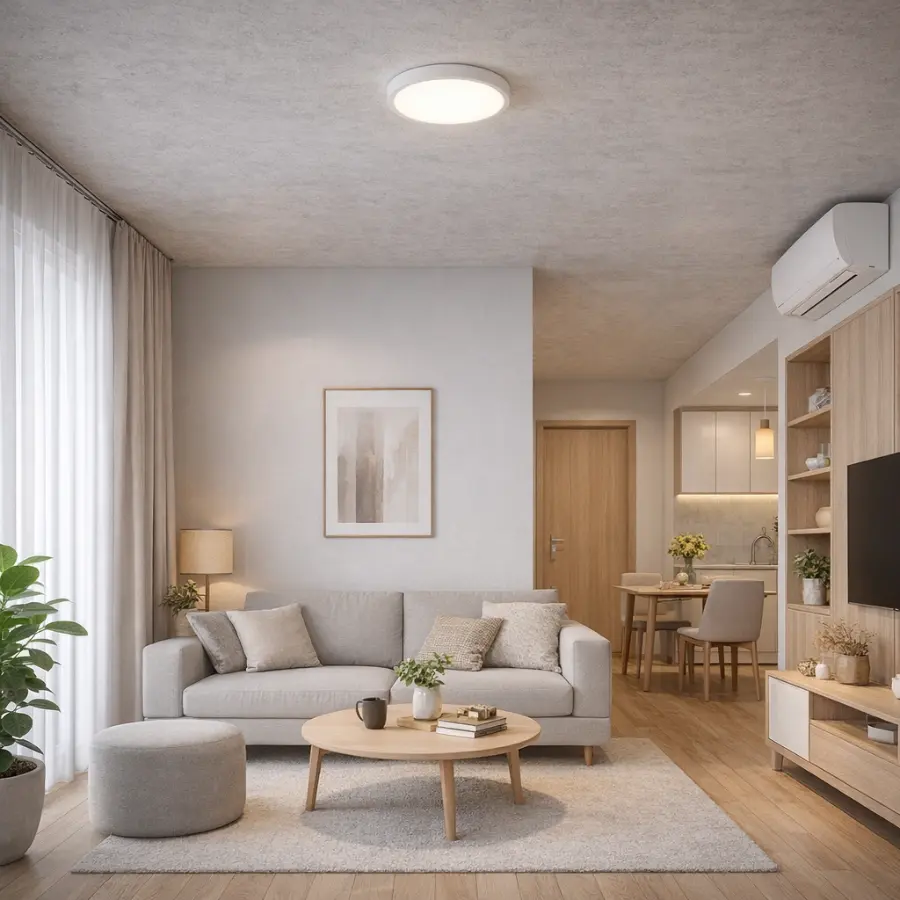 Đèn LED nổi trần tròn NT120-6W lắp trên trần phòng khách hiện đại