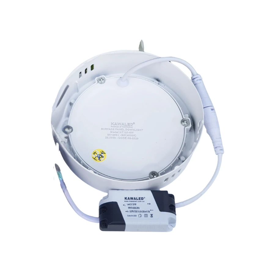 Mặt sau đèn LED nổi trần tròn NT120-6W với driver rời và thân nhôm tản nhiệt