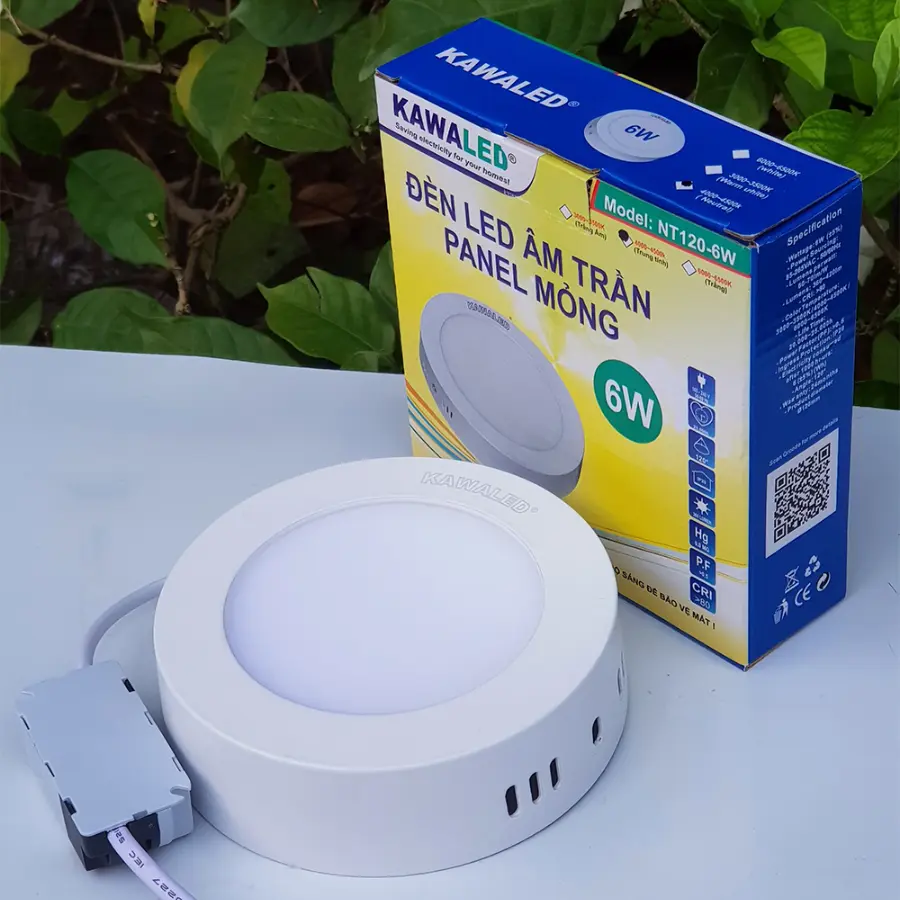 Đèn LED nổi trần tròn NT120-6W và hộp sản phẩm