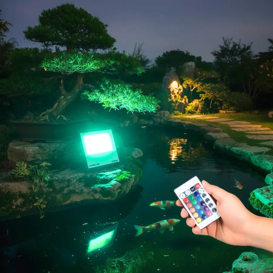 Đèn pha đổi màu 10W chiếu sáng tiểu cảnh sân vườn với ánh sáng RGB nổi bật