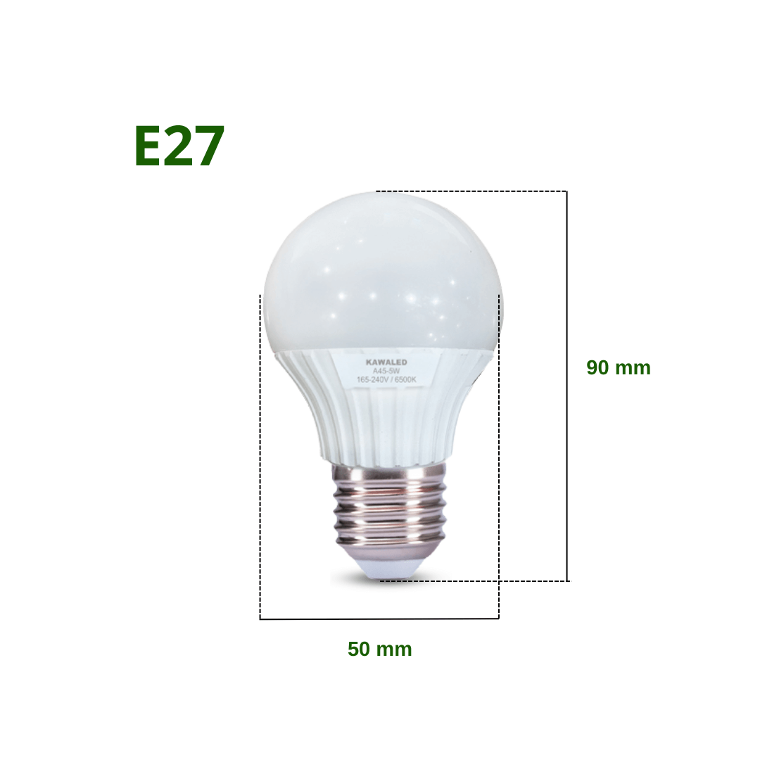 Kích thước đèn led bulb 5W – thân A50 – đui E27