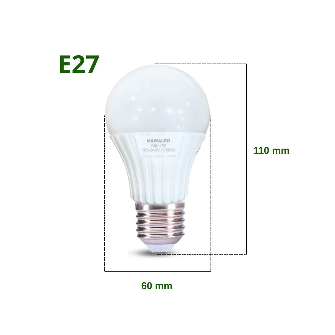 Kích thước bóng đèn led bulb 7W đui E27 – thân A60