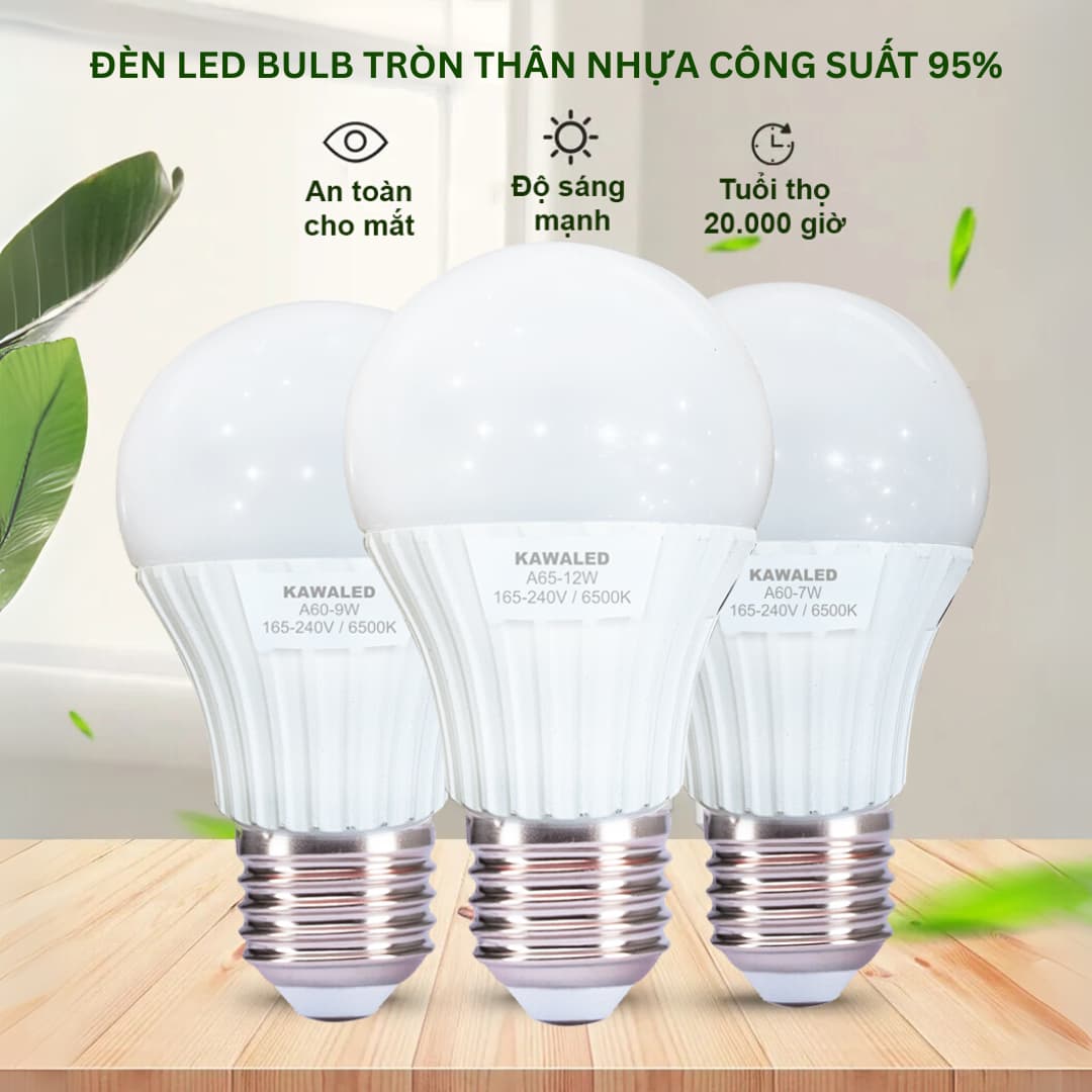 Bóng đèn led bulb Kawaled thân nhựa công suất 95%