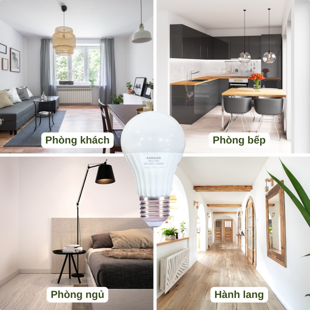 Đèn led bulb được sử dụng trong phòng khách, bếp, ngủ và hành lang