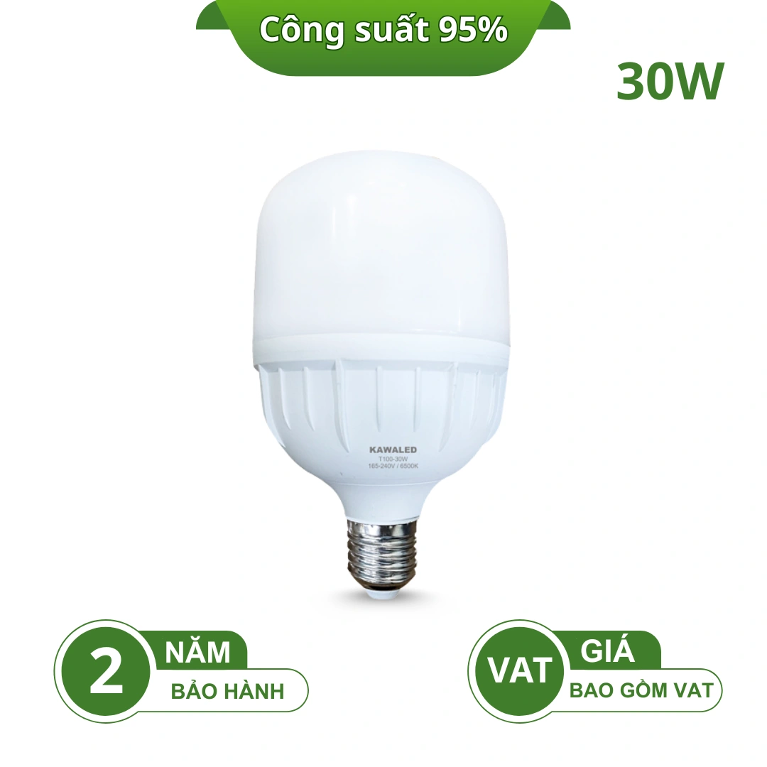 Bóng đèn LED bulb trụ Kawaled 30W thân nhựa lõi nhôm