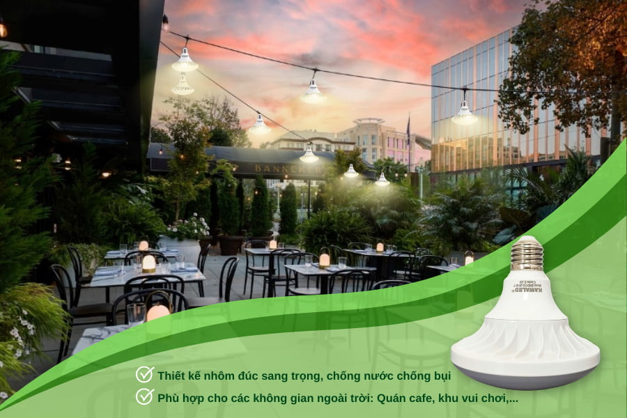 Đèn LED đĩa bay Kawaled lắp đặt trang trí ngoài trời quán cà phê