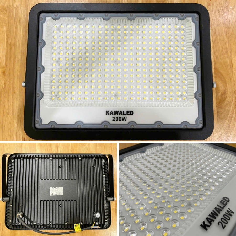 Chi tiết đèn pha LED 200W KAWALED mặt trước và mặt sau
