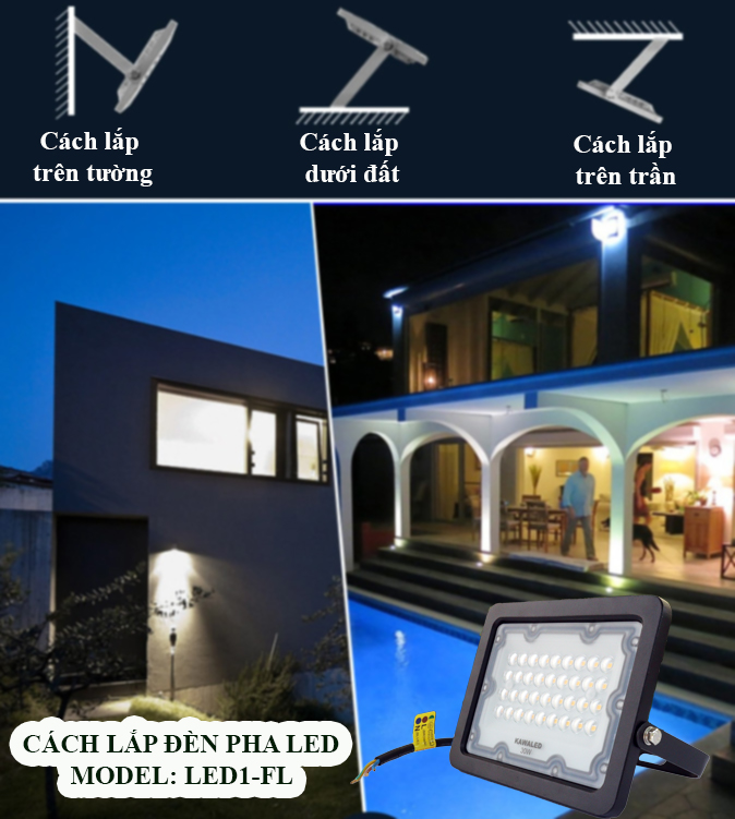 Cách lắp đèn pha Led ngoài trời LED1-FL