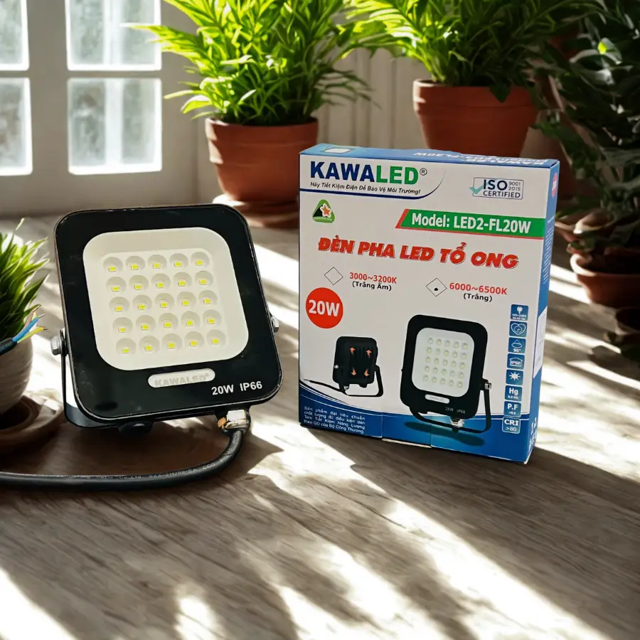 đèn LED 20W Kawaled và hộp sản phẩm