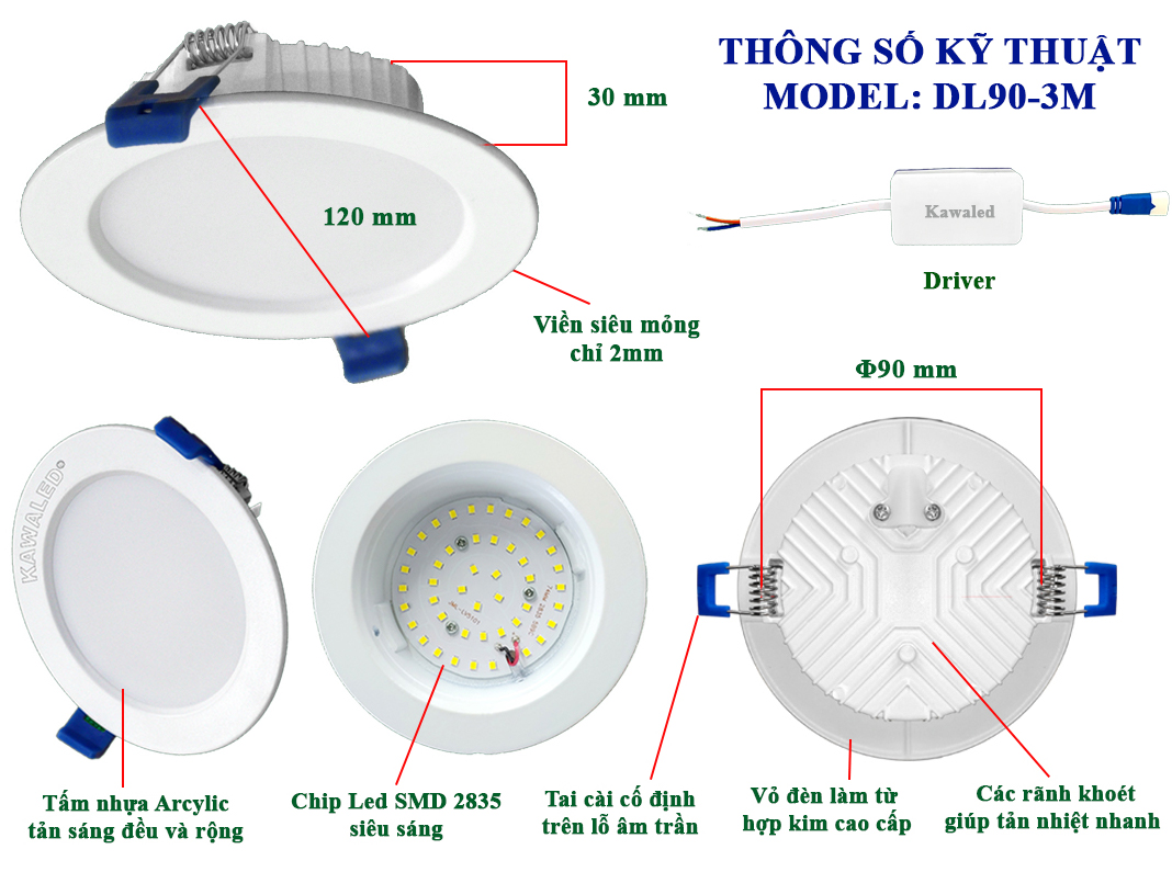 Cấu tạo chi tiết đèn led downlight