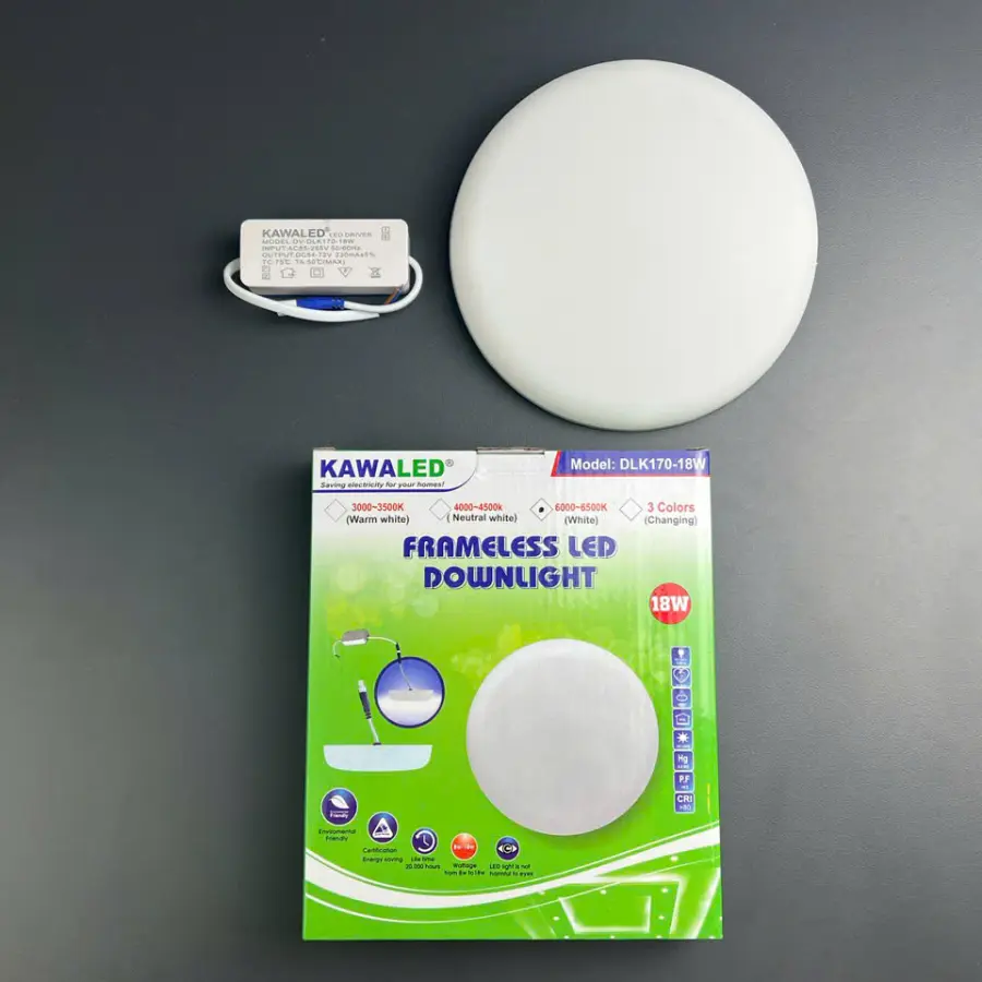 Bộ đèn LED âm trần DLK170-18W Kawaled gồm đèn, driver và hộp