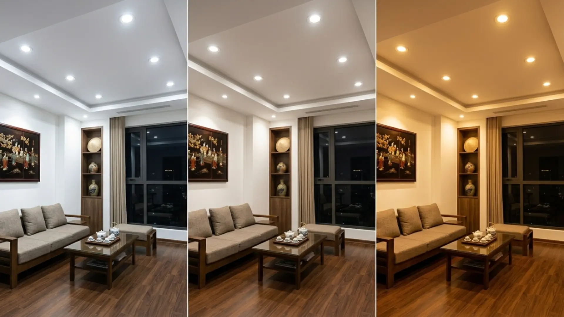 Đèn led âm trần 3 màu ánh sáng trắng trung tính vàng