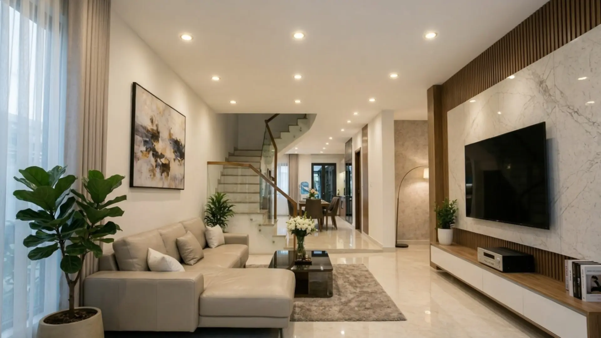 Đèn led âm trần chiếu sáng phòng khách hiện đại