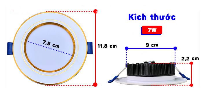 Kích thước đèn downlight viền kiểu 7W